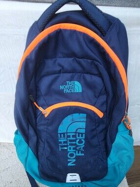 The North Face Navy & Teal Backpack with Orange Accents